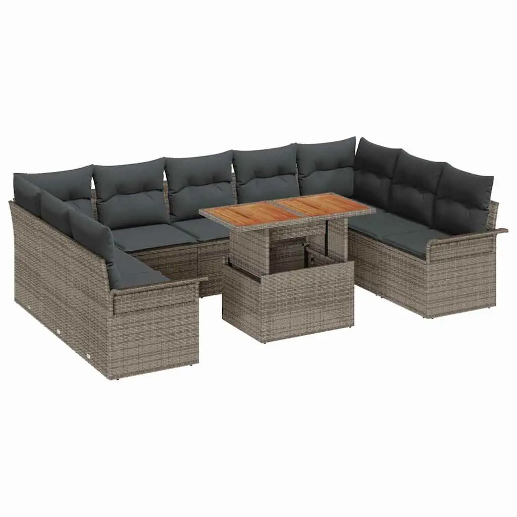 Garden Sofa Set Outdoor Use 10 Pieces Grey Poly Rattan Steel Frame