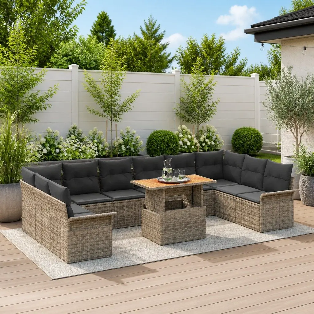 Modular Garden Sofa Set for Outdoor Use 11 Piece Grey Patio Seating