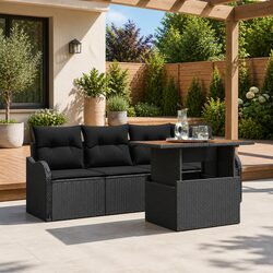5-Piece Garden Sofa Set - Modular Black Lounge with Cushions