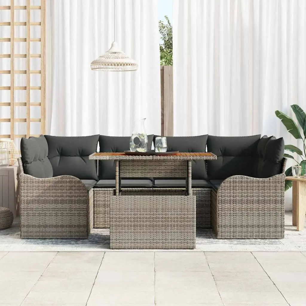 Garden Sofa Set 7 Pieces Outdoor Patio Seating Grey with Cushions
