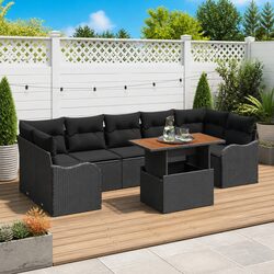 Modular Garden Sofa Set: 8 Pieces in Black Poly Rattan