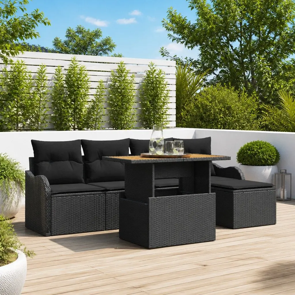 Modular Garden Sofa Set for Outdoor Use 6 Pieces Black Poly Rattan