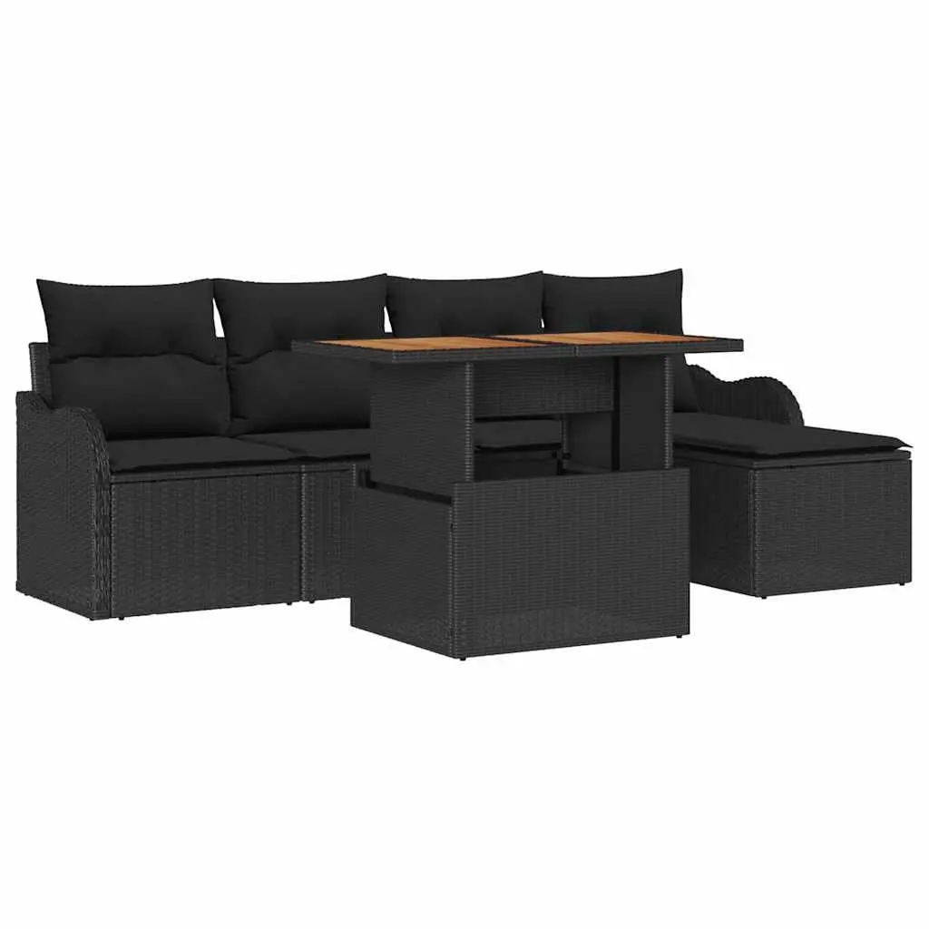 Modular Garden Sofa Set for Outdoor Use 6 Pieces Black Poly Rattan