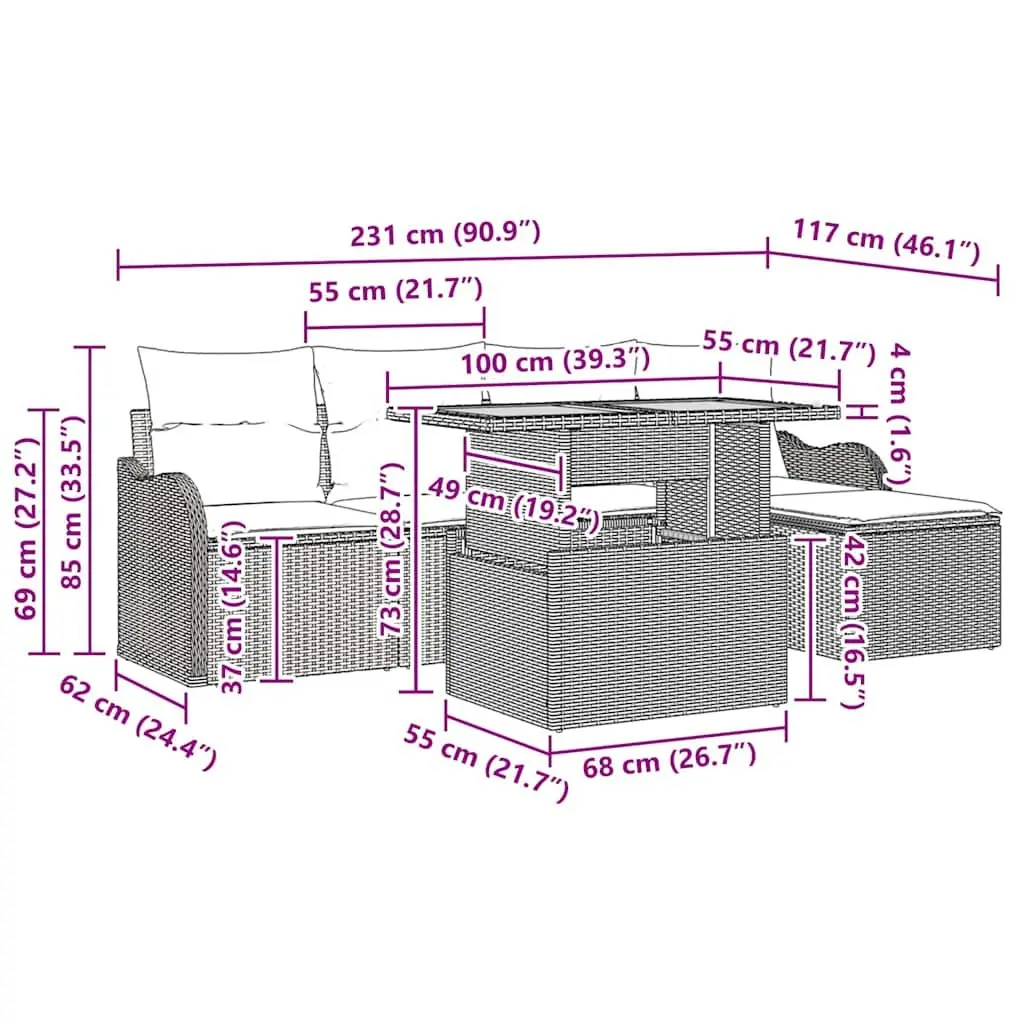 Modular Garden Sofa Set for Outdoor Use 6 Pieces Black Poly Rattan