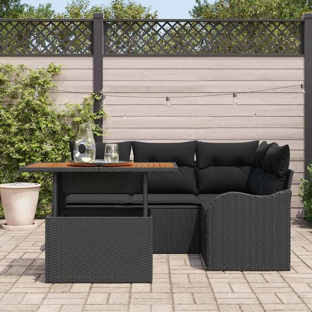 Outdoor Garden Sofa Set 5 Pieces Modular Seating Black with Cushion Table