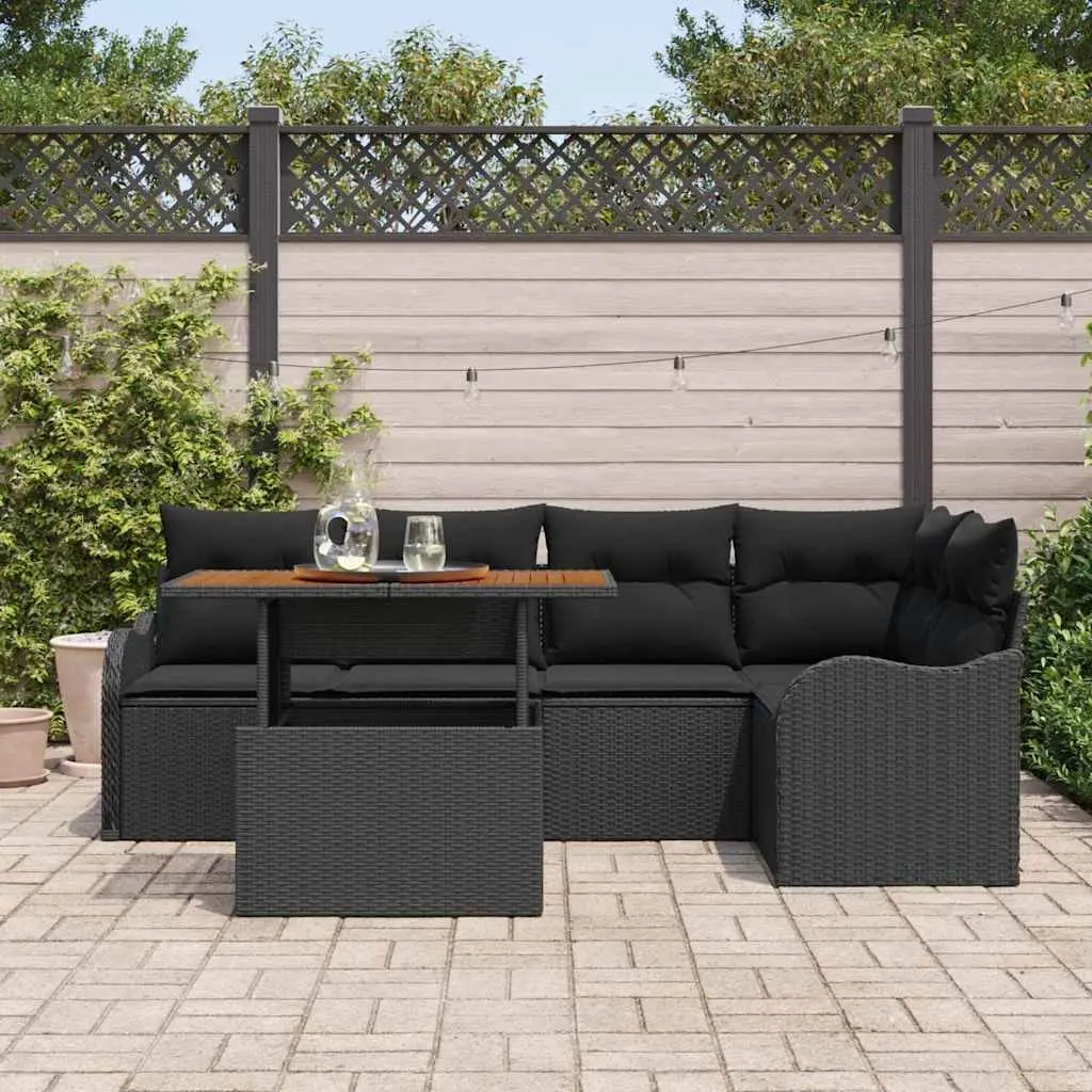 Modular Garden Sofa Set Outdoor Seating 6 Piece Black Poly Rattan with Cushions