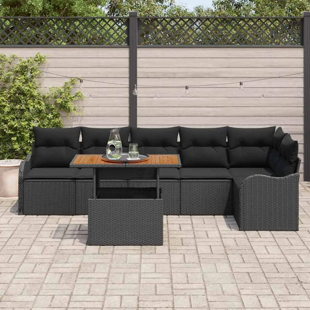 Rattan Sectional Sofa Set 7 Pieces for Outdoor Garden Black with Cushions and Table