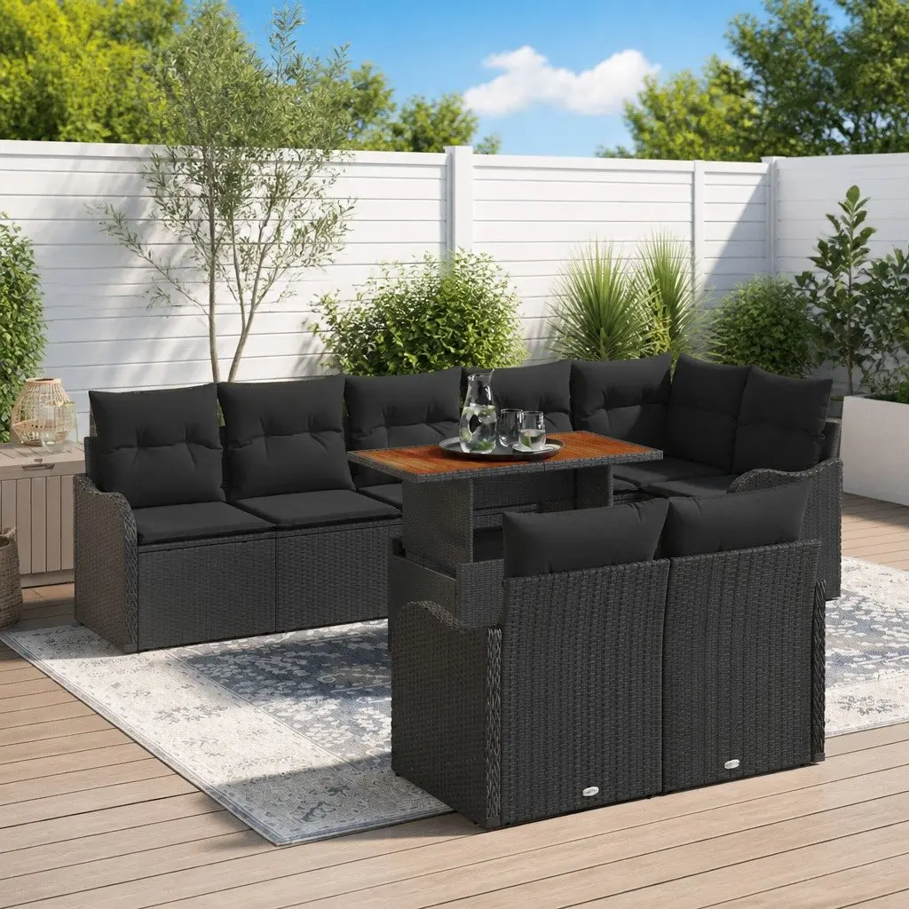 Black Poly Rattan 9-Piece Outdoor Sofa Set