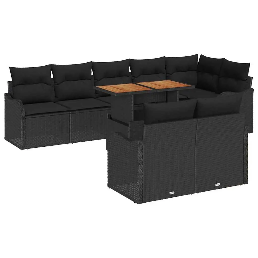 Black Poly Rattan 9-Piece Outdoor Sofa Set