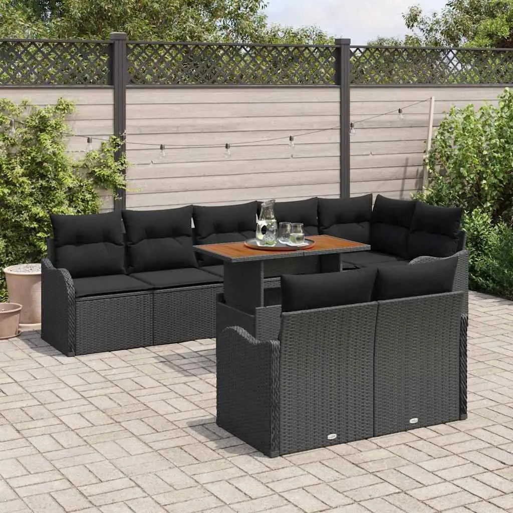 Black Poly Rattan 9-Piece Outdoor Sofa Set