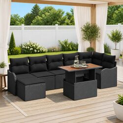 Factual 8-Piece Garden Sofa Set: Black Poly Rattan