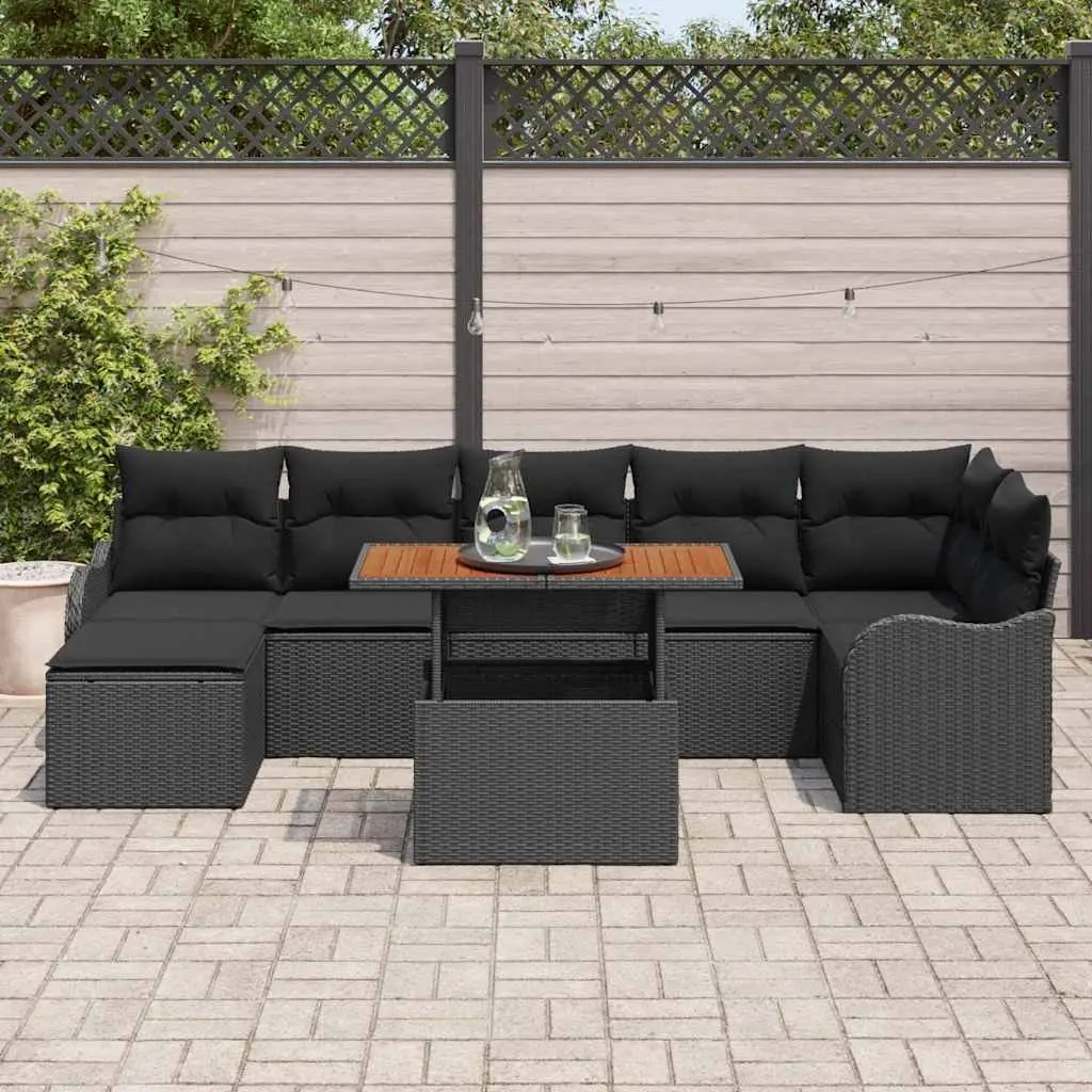Garden Sofa Set 8 Pieces Outdoor Seating Black Poly Rattan with Storage Cushions
