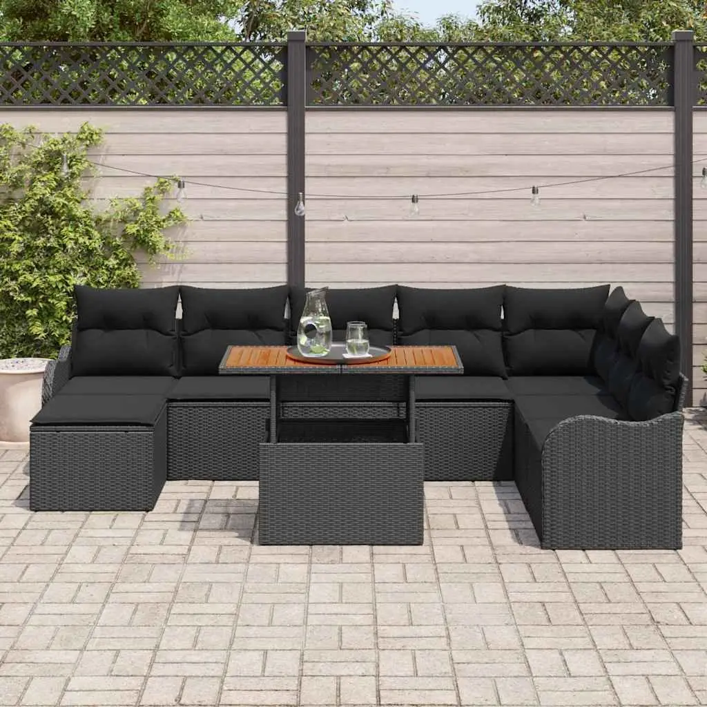 Outdoor Garden Sofa Set 9 Pieces Black Modular Furniture Patio Seating