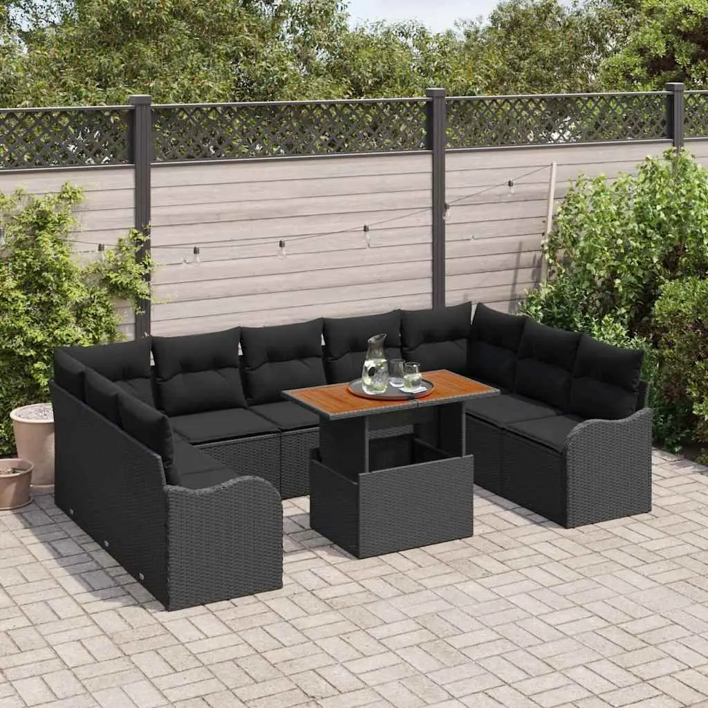 Garden Sofa Set Outdoor Seating 10 Pieces Black Poly Rattan with Cushions