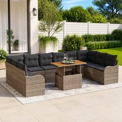 Garden Sofa Set 11 Pieces Grey Woven Rattan Specs