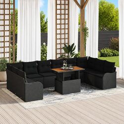 Garden Sofa Set 11 Pieces Black Outdoor Furniture with Storage Cushions