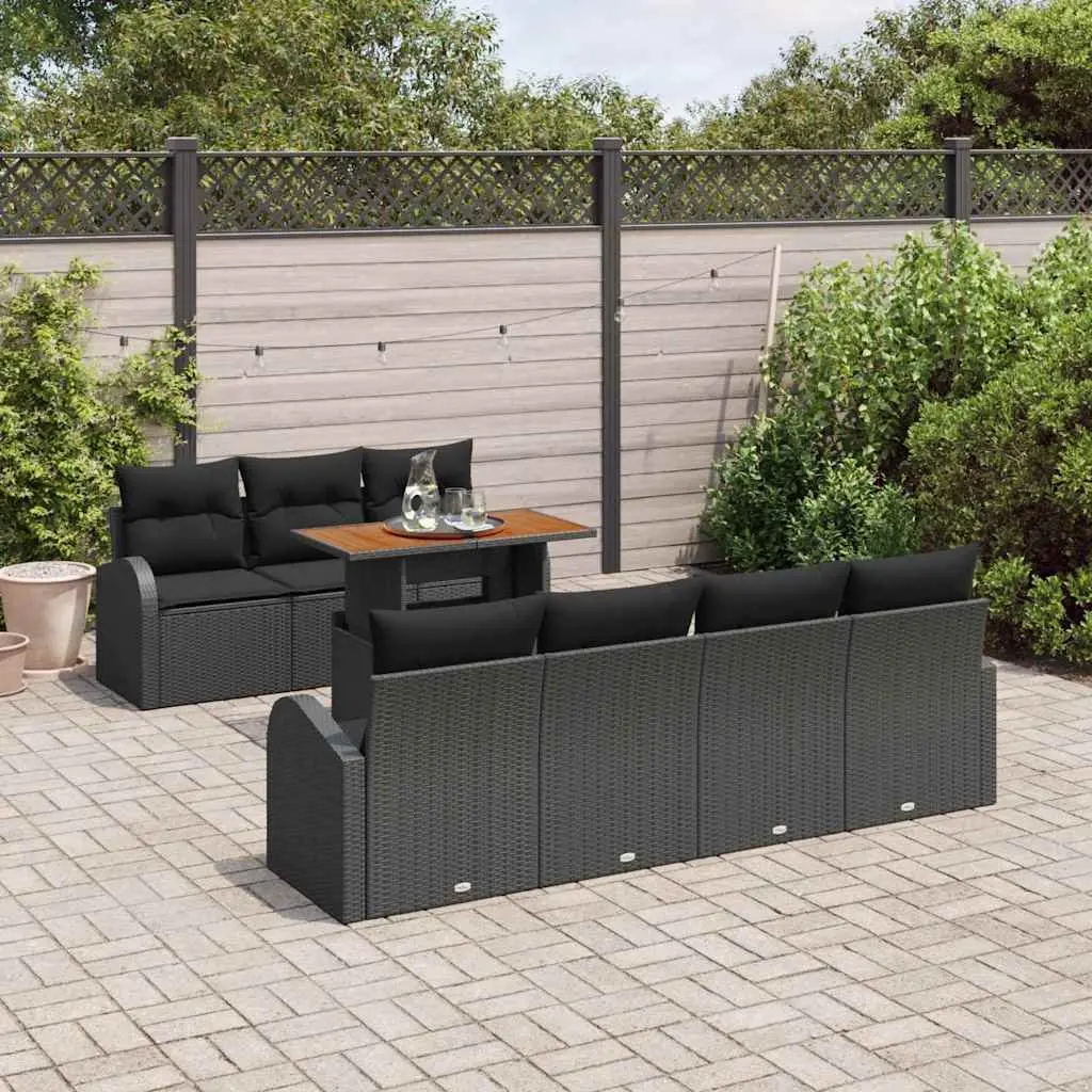 Outdoor Garden Sofa Set 8 Piece Black with Cushions Contemporary Patio Seating