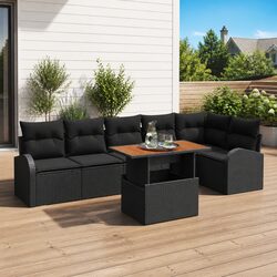 7-Piece Black Patio Furniture Sofa Set with Cushions