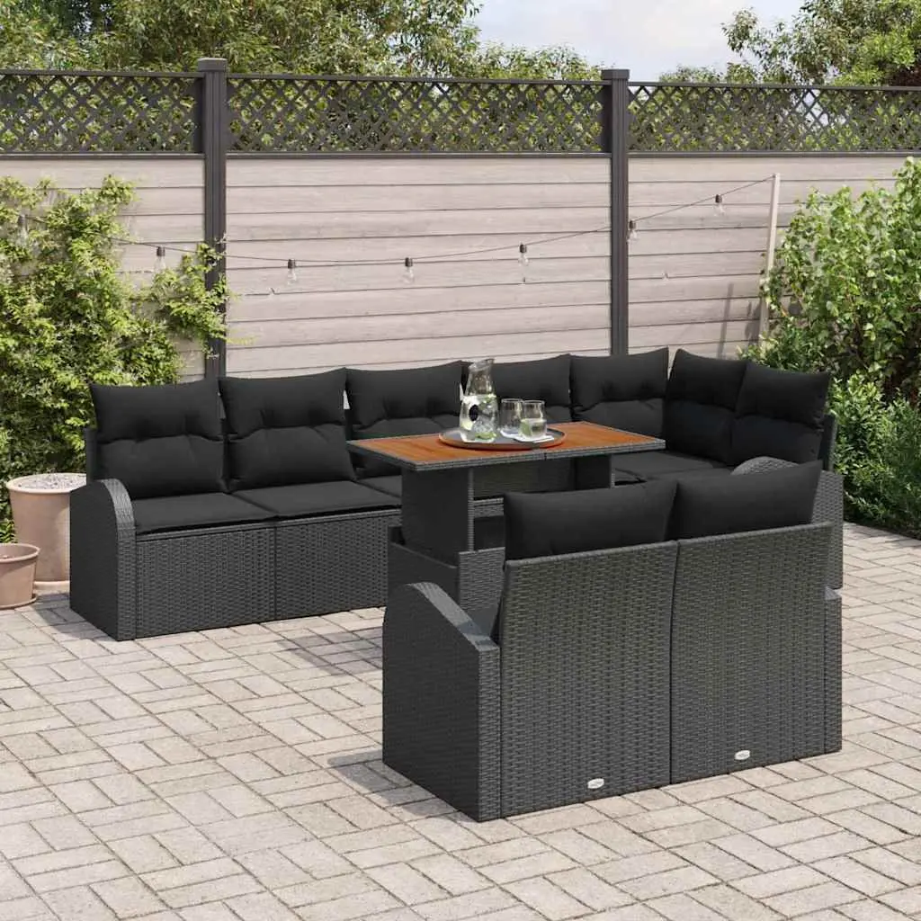 Garden Sofa Set Outdoor Seating 9 Piece Patio Furniture Black with Cushions