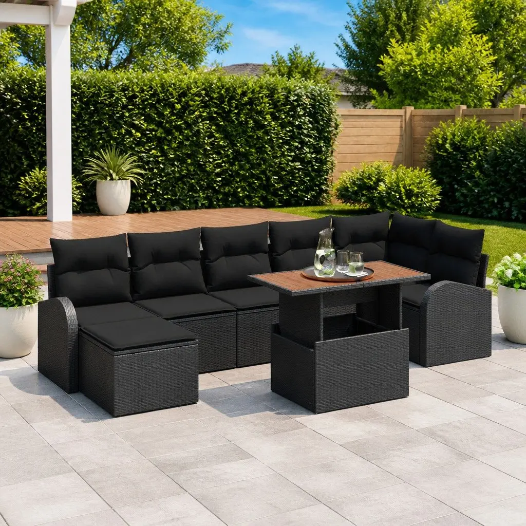 Garden Sofa Set Outdoor Use 8 Pieces Black Poly Rattan
