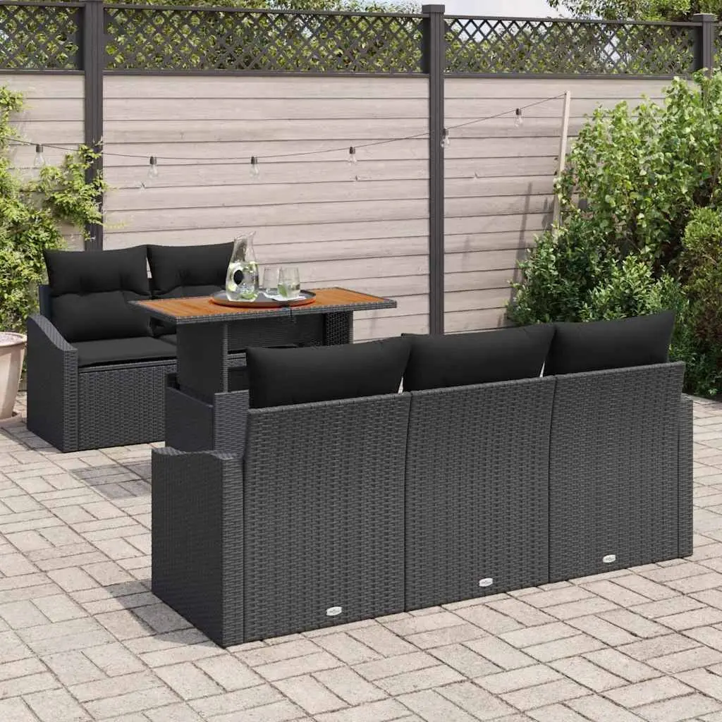 Outdoor Garden Sofa Set Modular 6 Pieces Black Poly Rattan Patio Seating