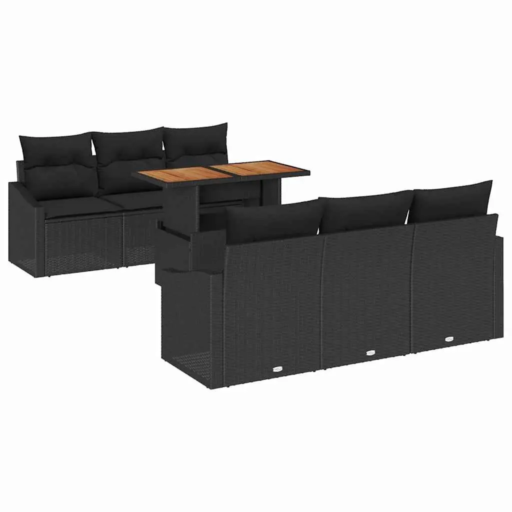 Modular Garden Sofa Set for Outdoor Use 7 Pieces Black Rattan Steel Frame