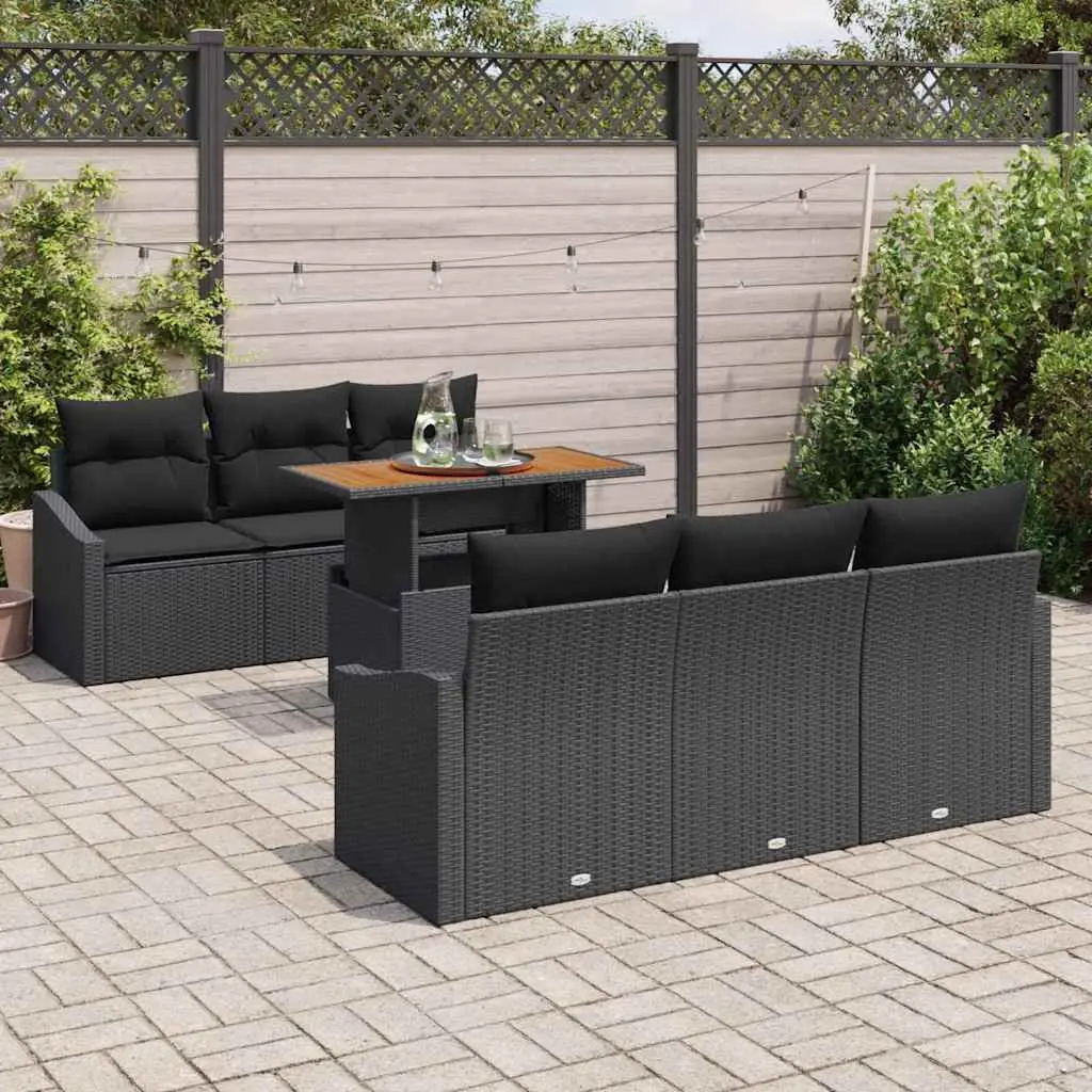 Modular Garden Sofa Set for Outdoor Use 7 Pieces Black Rattan Steel Frame