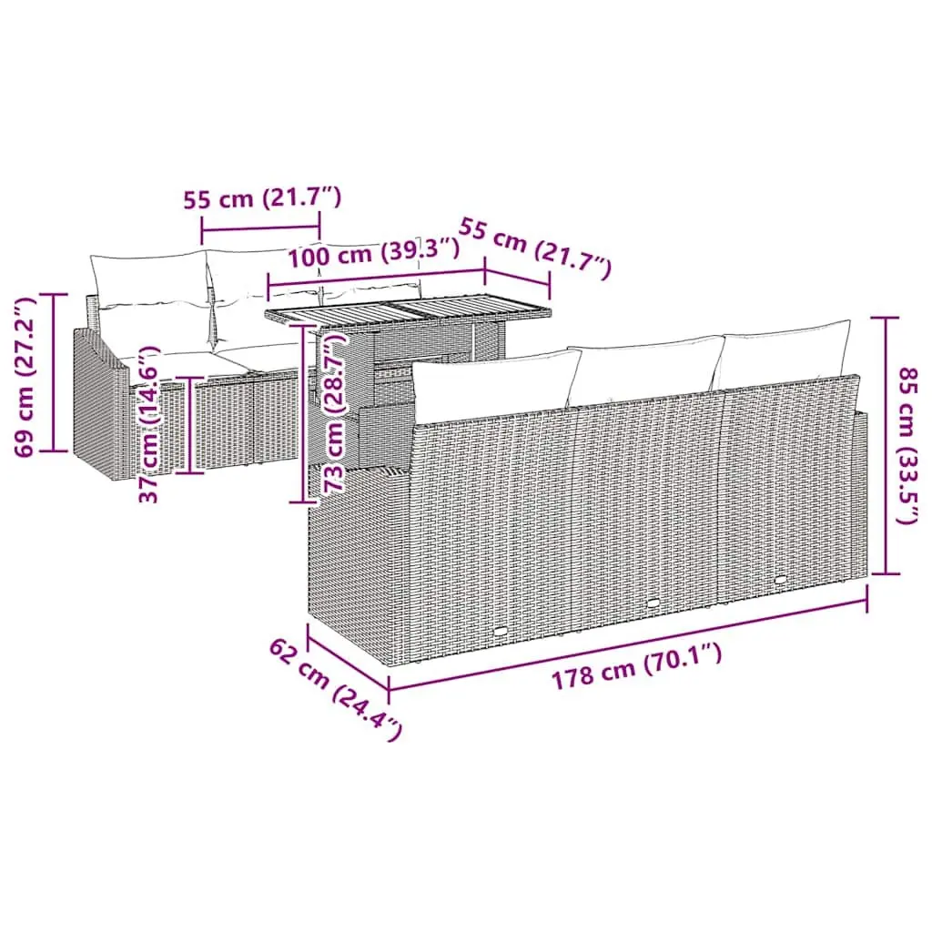 Modular Garden Sofa Set for Outdoor Use 7 Pieces Black Rattan Steel Frame
