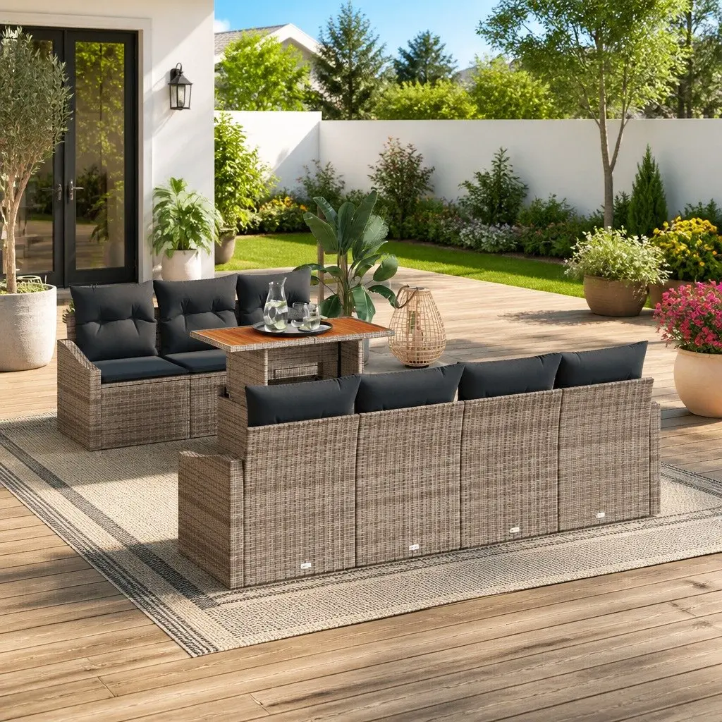 Outdoor Garden Sofa Set 8 Piece Modular Seating Grey Poly Rattan Patio Furniture