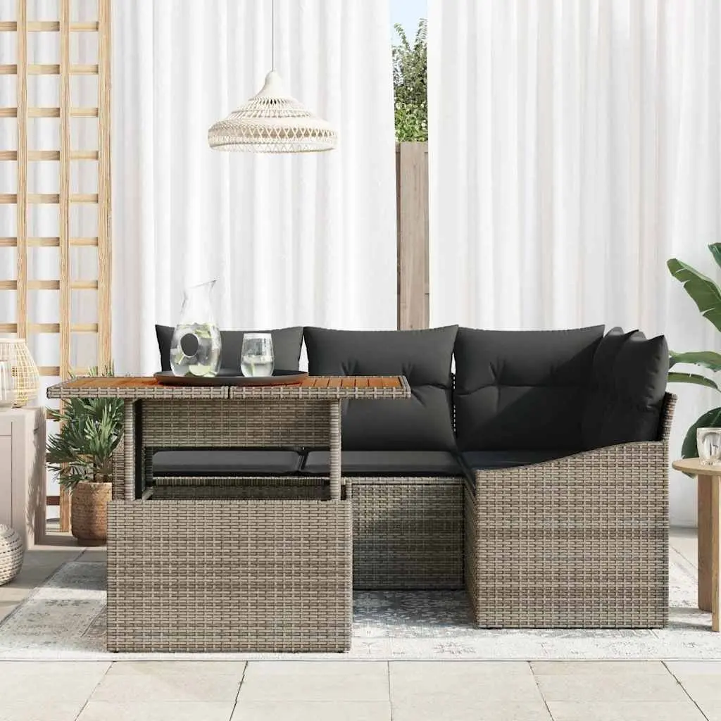 Outdoor Garden Sofa Set 5 Pieces Grey Poly Rattan Modular Seating for Patios and Gardens