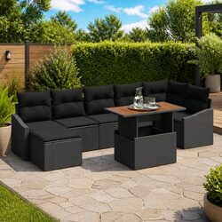 8-Piece Modular Garden Sofa Set in Black