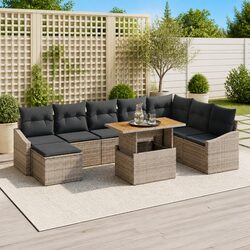 Outdoor Sofa Set 9 Piece Modular Garden Seating with Storage Grey Brown