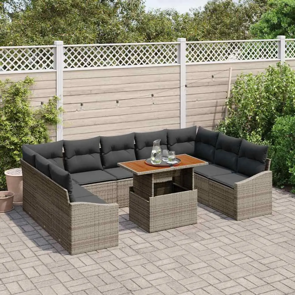 Rattan Outdoor Sofa Set 10 Piece Grey Brown for Garden Patio Dining and Seating