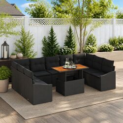 Outdoor Garden Sofa Set 10 Piece Poly Rattan Patio Furniture Black and Brown