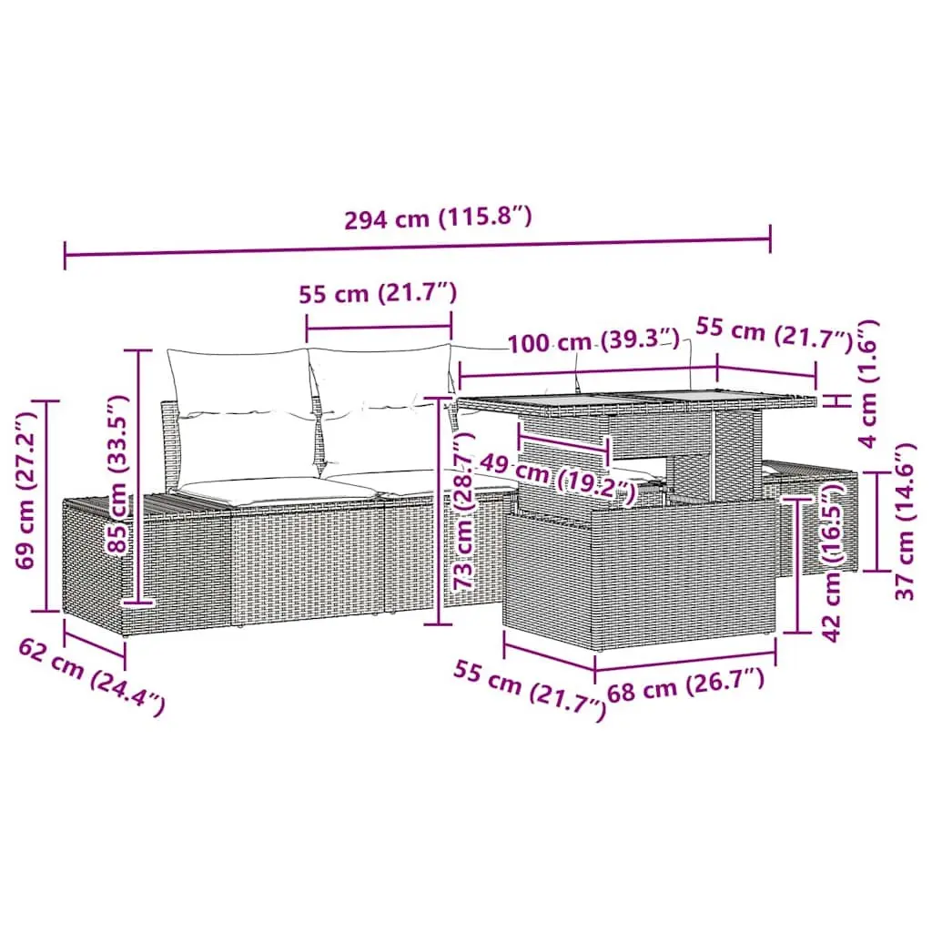 5-Piece Modular Garden Sofa Set