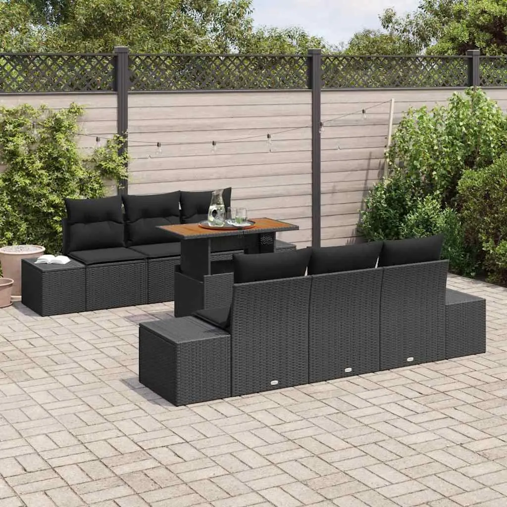 Outdoor Garden Sofa Set 7 Pieces Black Poly Rattan Patio Furniture Dining