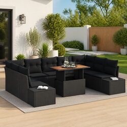 Outdoor Garden Sofa Set 10 Pieces Modular Seating Dining Patio Furniture Black