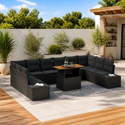 11-Piece Black Patio Furniture Set: Rattan Sectional
