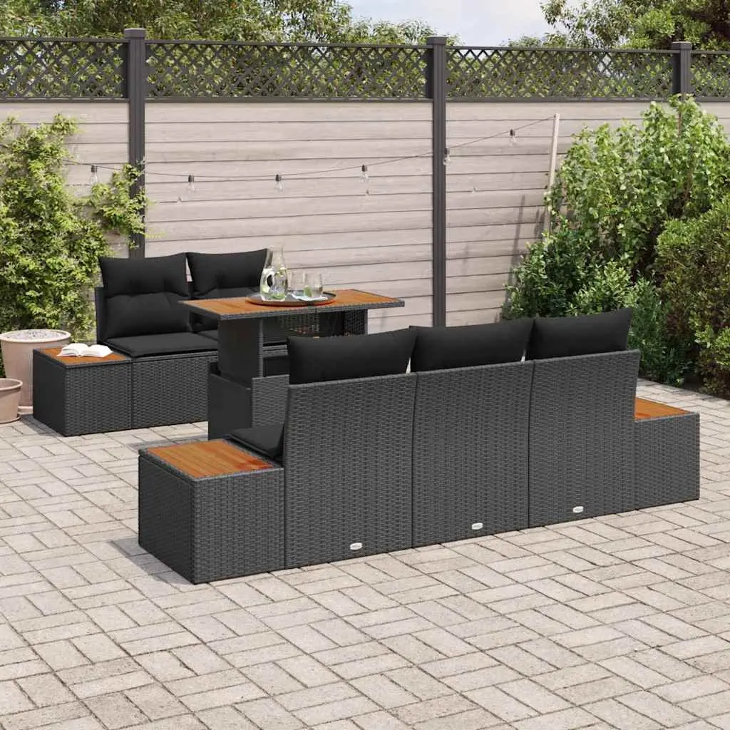6 Piece Black Poly Rattan Sofa Set
