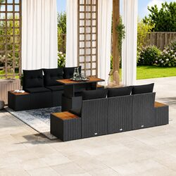 7-Piece Outdoor Garden Sofa Set – Black Poly Rattan