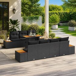 8-Piece Modular Black Garden Sofa Set - Durable & Stylish