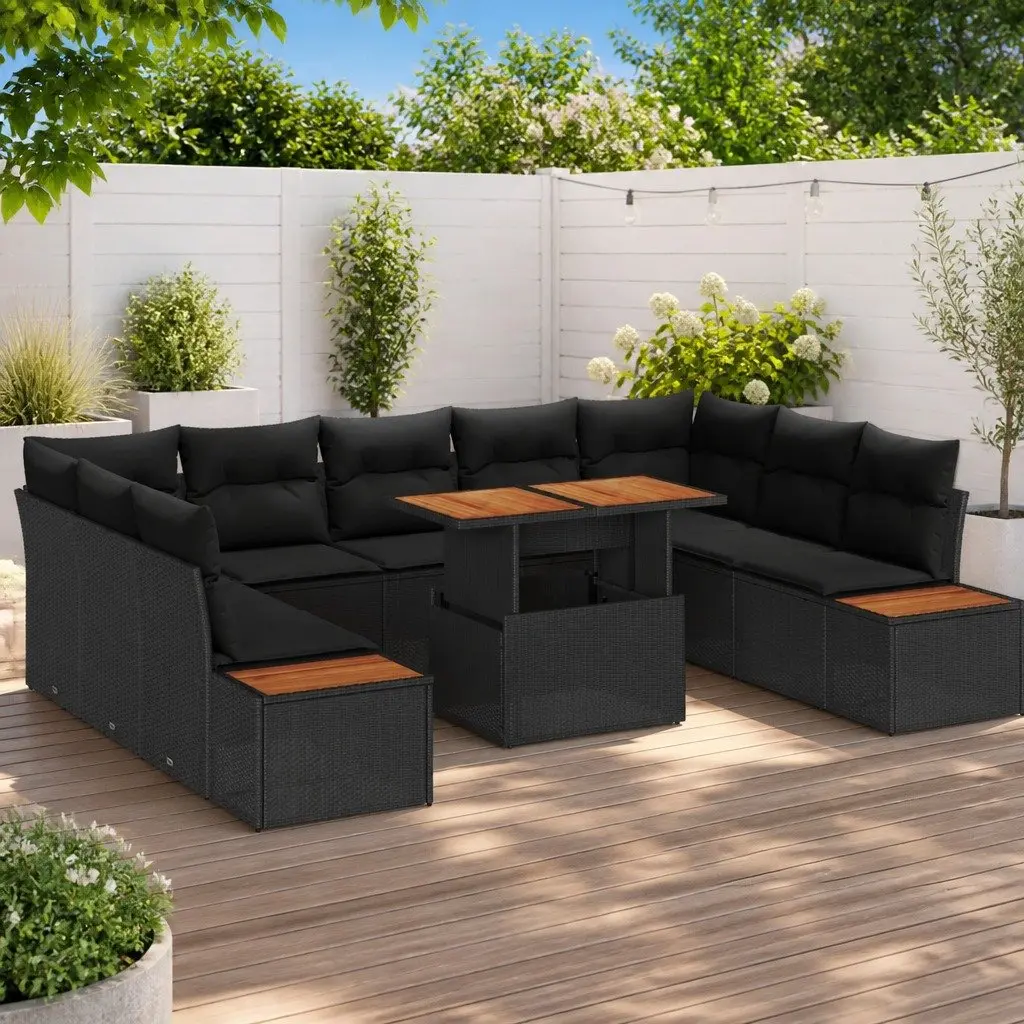 Outdoor Garden Sofa Set 10 Piece Modular Patio Furniture Black Brown Poly Rattan