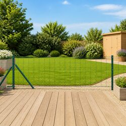 Fence Panel Set 10 x 0.8m PVC-Coated Steel Mesh Green Outdoor Garden Barrier