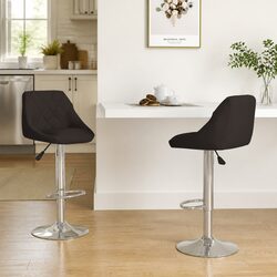 Bar Stools 2 pcs Black Faux Leather Modern Kitchen Counter Height Adjustable