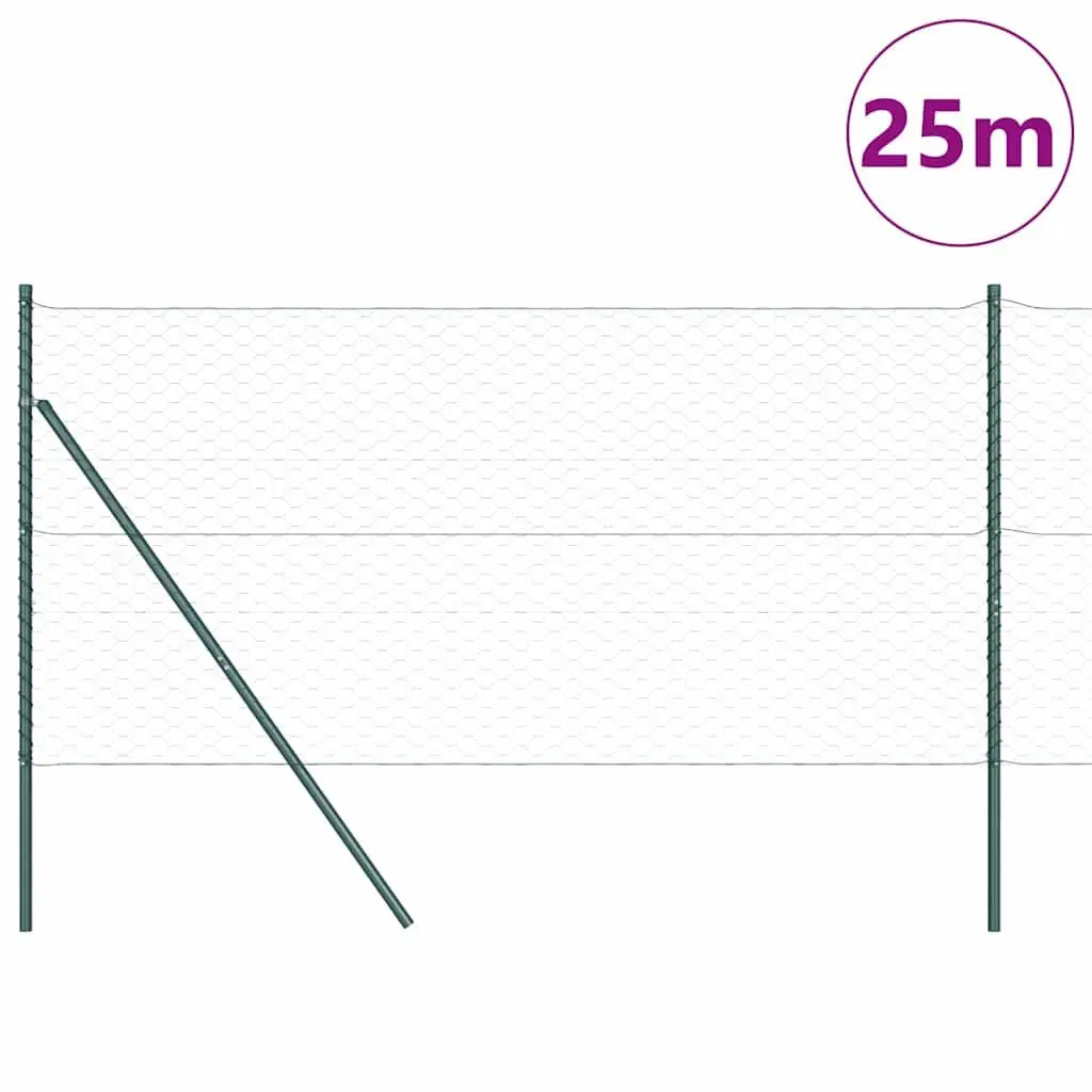 Hexagonal Fence Ground Fix Outdoor Garden 25 x 1 m Green PVC-Coated Steel Mesh