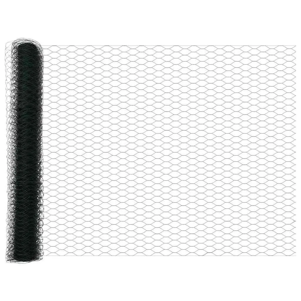 Hexagonal Fence Ground Fix Outdoor Garden 25 x 1 m Green PVC-Coated Steel Mesh