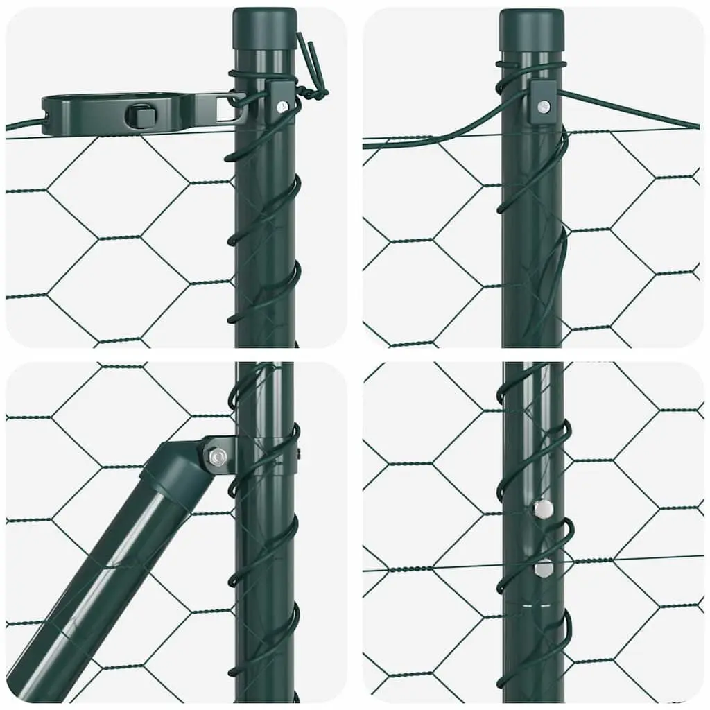Hexagonal Fence Ground Fix Outdoor Garden 25 x 1 m Green PVC-Coated Steel Mesh