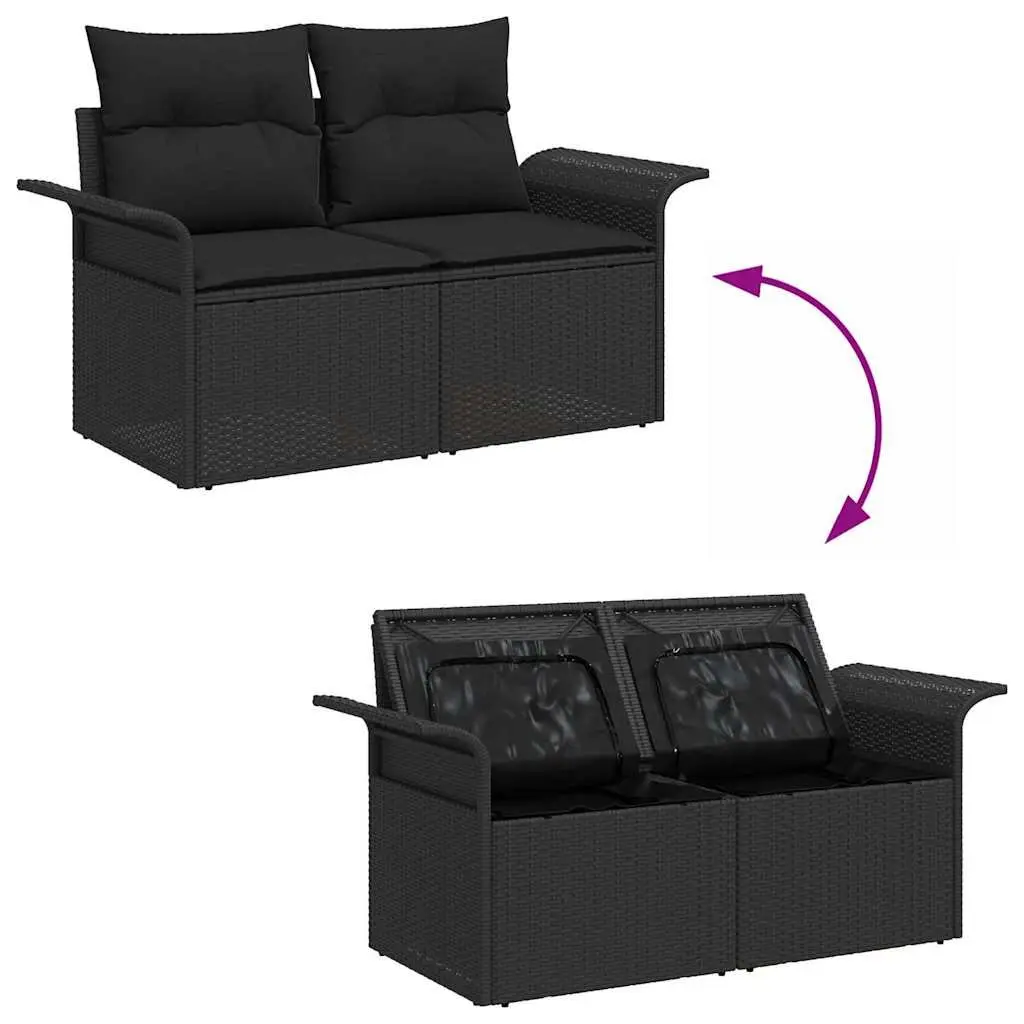 3-Piece Black Outdoor Sofa Set with Cushions