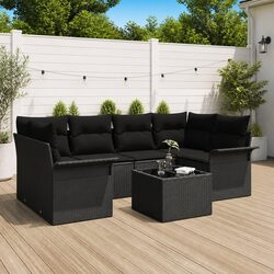 Garden Sofa Set Specifications: 7 Pieces, Black Poly Rattan