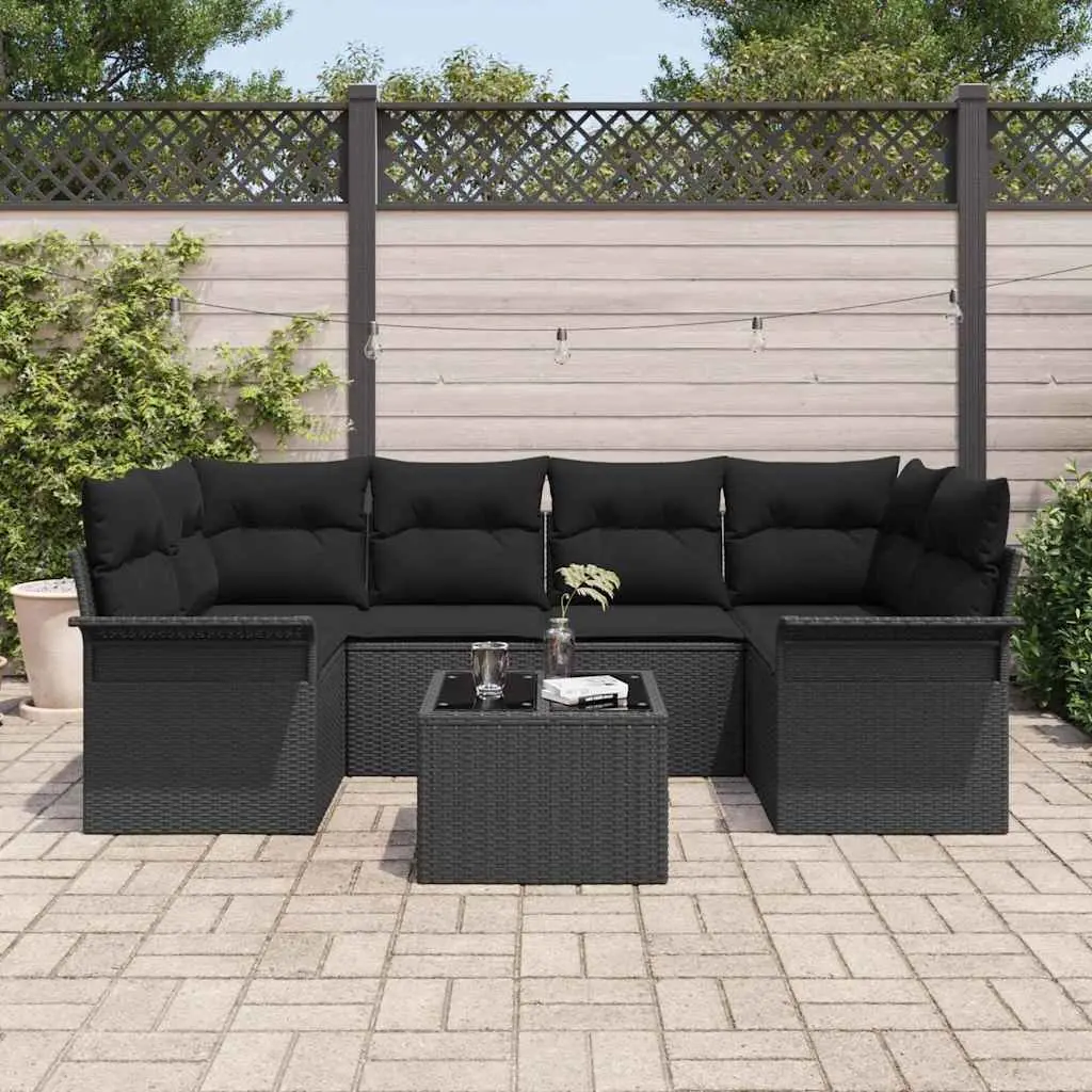 Garden Sofa Set 7 Piece Outdoor Seating Black Poly Rattan Modular Lounge